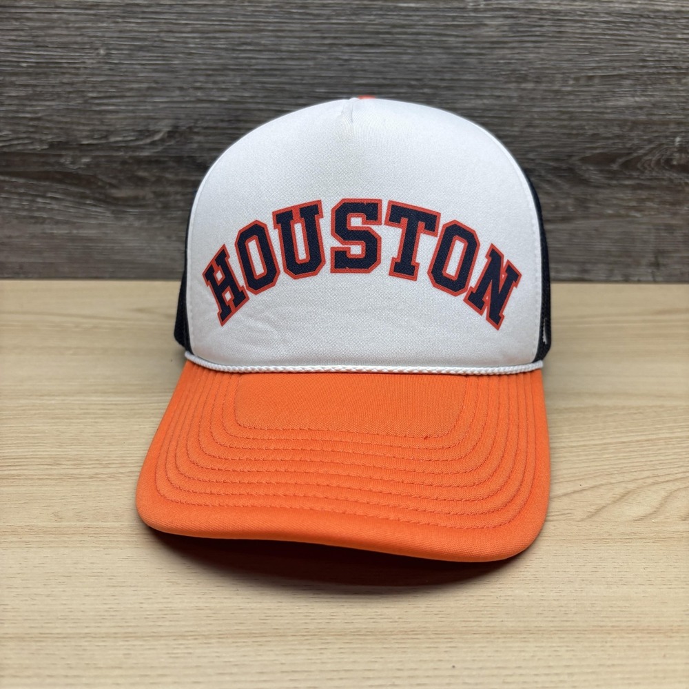 Houston Astros Hat Cap Snap Back Mens Orange White Navy MLB Baseball Trucker